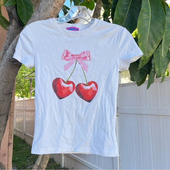 Edikted Cherry Heart Baby Tee Top. - Picture 6 of 12